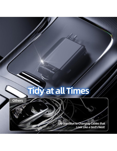 Cargador de Coche Retráctil 4 en 1 USB-C 120W con Luz Estrella