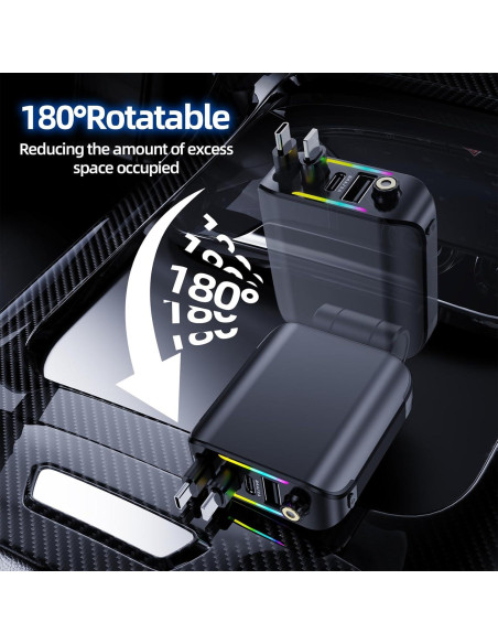 Cargador de Coche Retráctil 4 en 1 USB-C 120W con Luz Estrella