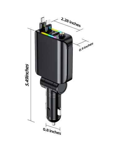 Cargador de Coche Retráctil 4 en 1 USB-C 120W con Luz Estrella
