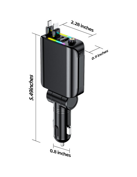 Cargador de Coche Retráctil 4 en 1 USB-C 120W con Luz Estrella