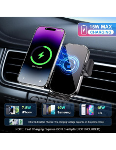 Cargador Inalámbrico Rápido 15W KLMBM para Auto Soporte Qi 2