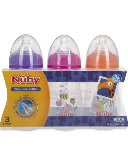 Botellas Anticólicas Nuby Tritan 9oz 3 Paquete 3M+