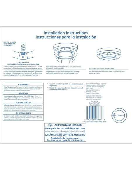 Bombilla Fluorescente T9 Circline GE 22W 21cm Blanco Frío