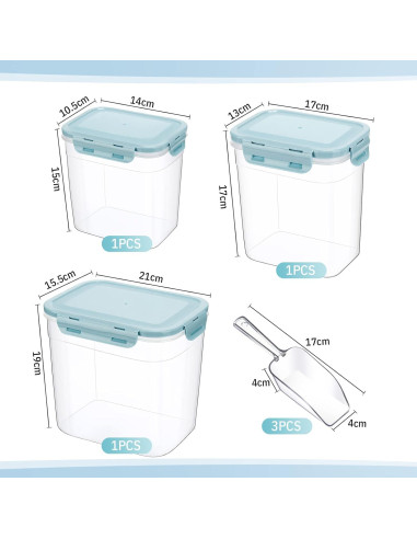 Contenedores de Almacenamiento para Comida de Mascotas Patelai - 3 Piezas, 1.2L a 3.8L, Herméticos y Apilables