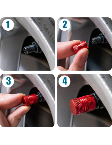 Tapas de Válvula de Neumático ESYVALVE 8 Piezas Rojo Universal