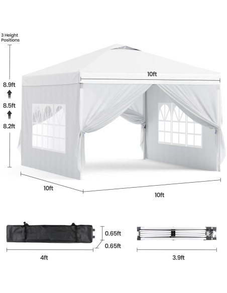 Carpa Plegable Bealife 3x3m con Paredes Removibles y Altura Ajustable