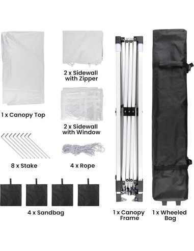 Carpa Plegable Bealife 3x3m con Paredes Removibles y Altura Ajustable