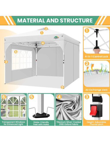 Carpa Plegable COBIZI 10x10 con 3 Paredes Laterales Blanca