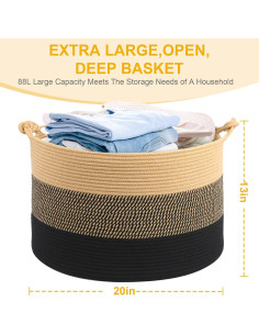 Cesta de Ropa HOBASKET 50.8x33 cm Algodón Trenzado Marrón/Negro 2