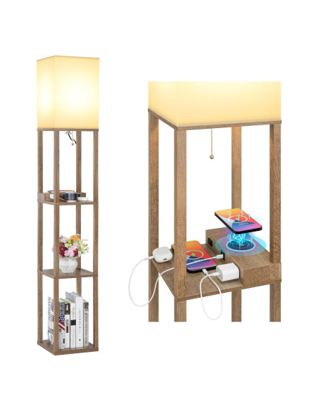 Lámpara de Pie Mlambert con Cargador Inalámbrico y USB