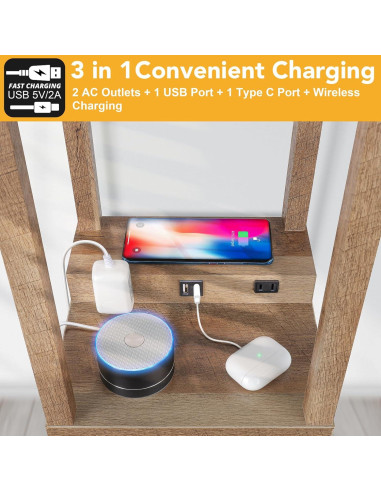 Lámpara de Pie Mlambert con Cargador Inalámbrico y USB