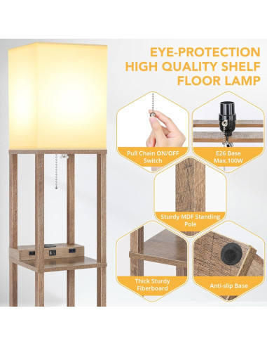 Lámpara de Pie Mlambert con Cargador Inalámbrico y USB