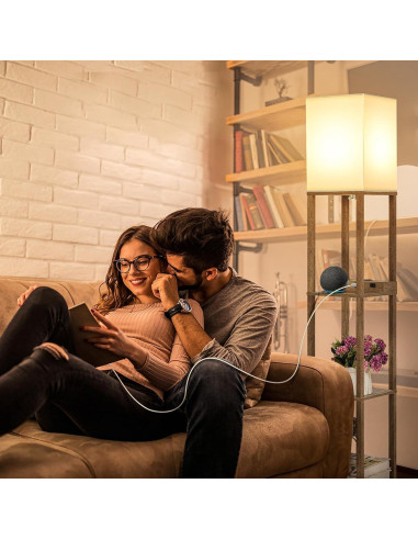 Lámpara de Pie Mlambert con Cargador Inalámbrico y USB