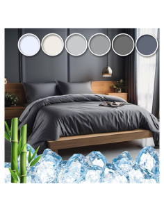 Juego de Sábanas Refrigerantes Seda Vegana Queen Gris Oscuro