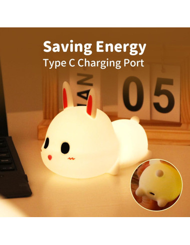 Luz Nocturna Conejo GANGULITO Silicona Táctil 7 Colores