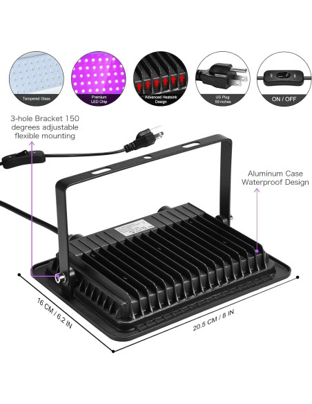 Paquete de 2 luces LED negras 100W IP66 XYCN para fiestas