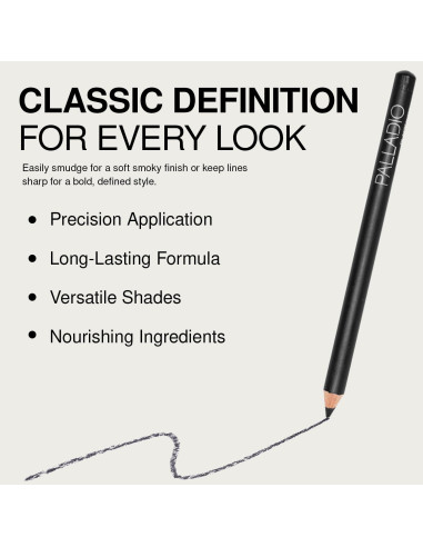Eyeliner de Madera Palladio Negro, Aplicación Fácil, Larga Duración