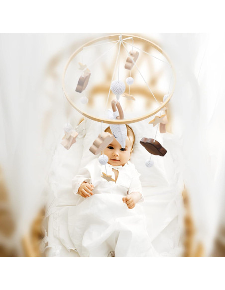 Móvil para Cuna Promise Babe de Madera y Lana, 30x10 cm