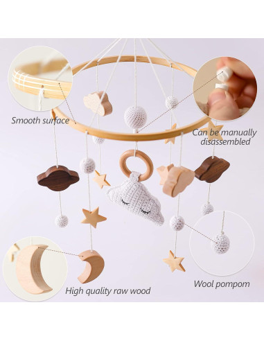 Móvil para Cuna Promise Babe de Madera y Lana, 30x10 cm