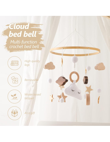 Móvil para Cuna Promise Babe de Madera y Lana, 30x10 cm