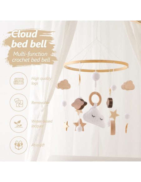 Móvil para Cuna Promise Babe de Madera y Lana, 30x10 cm