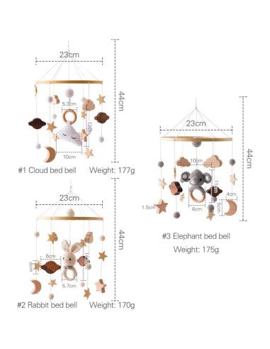 Móvil para Cuna Promise Babe de Madera y Lana, 30x10 cm