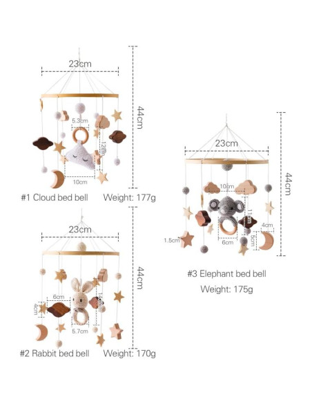 Móvil para Cuna Promise Babe de Madera y Lana, 30x10 cm