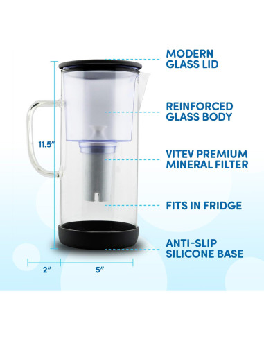 Jarra de vidrio Vitev con filtro mineral pH 8.5-9.5 1.36 kg