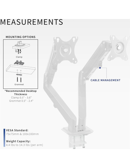 Soporte Articulado Doble Monitor VIVO STAND-V102OW Blanco