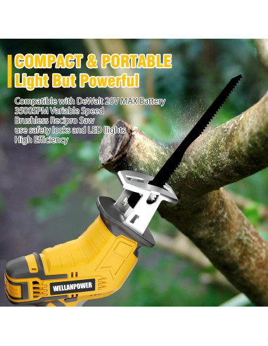 Sierra Recíproca Inalámbrica Wellanpower 20V 3500 SPM con 4 Cuchillas