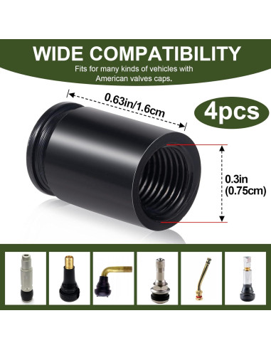 Tapas de Válvula en Forma de Bala PAGOW - 4 Pcs Aluminio Negro