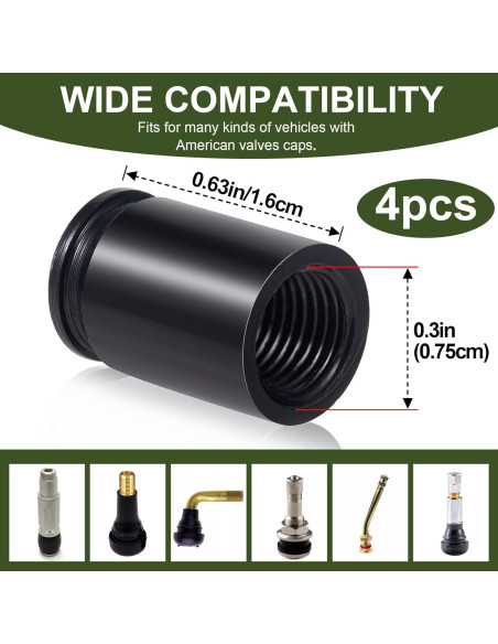 Tapas de Válvula en Forma de Bala PAGOW - 4 Pcs Aluminio Negro