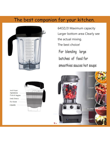 Jarra de licuadora 1.81L Fxsmgdy perfil bajo compatible Vitamix
