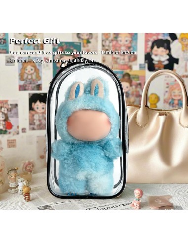 Funda Protectora de PVC para Muñeca Labubu 17cm Negra