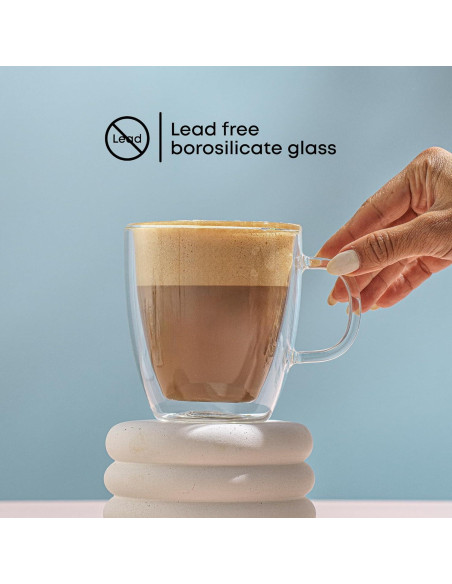 JoyJolt Tazas de Café de Vidrio Doble Pared - Juego de 2 - 382.7 g