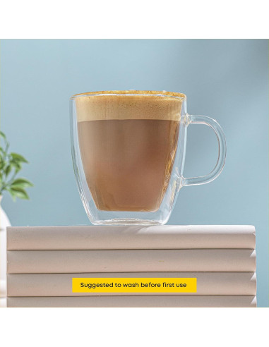 JoyJolt Tazas de Café de Vidrio Doble Pared - Juego de 2 - 382.7 g