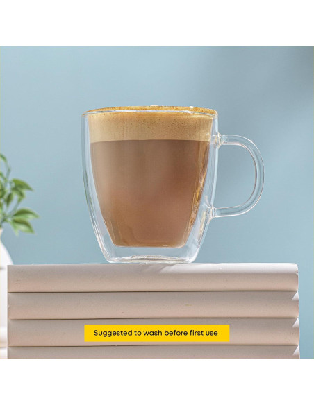 JoyJolt Tazas de Café de Vidrio Doble Pared - Juego de 2 - 382.7 g