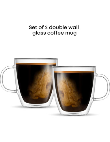 JoyJolt Tazas de Café de Vidrio Doble Pared - Juego de 2 - 382.7 g