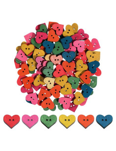 100 Botones de Madera Coloridos en Forma de Corazón QfwdfcTrenz