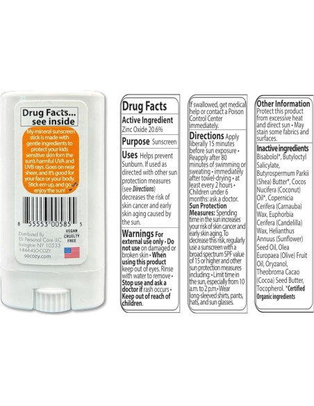 SoCozy Barra Protector Solar Niños SPF 50 17 g Mineral UVA/UVB