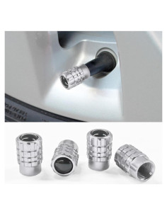4 Tapones de Válvula de Neumático LHDOS Aluminio Plata