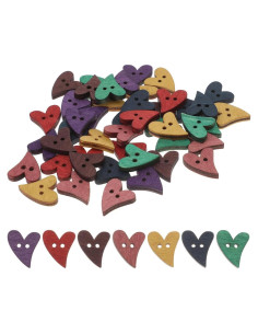 100 Botones de Madera Corazón VILLCASE 21x17mm Coloridos