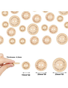 150 Botones de Madera Hechos a Mano FOCCTS 15-20-25mm 2