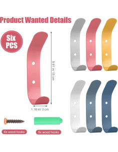 Ganchos de Pared Coloridos Leinuosen para Niños - 6 Piezas 2