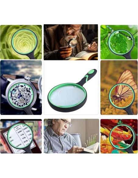 Lupa de Mano Rongon 10X con Lente de Vidrio 100mm Verde