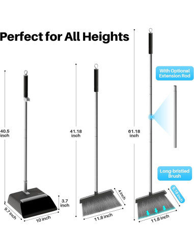 Escoba y Recogedor JOYMOOP Negro 60" (152.4 cm) Cerdas Nylon