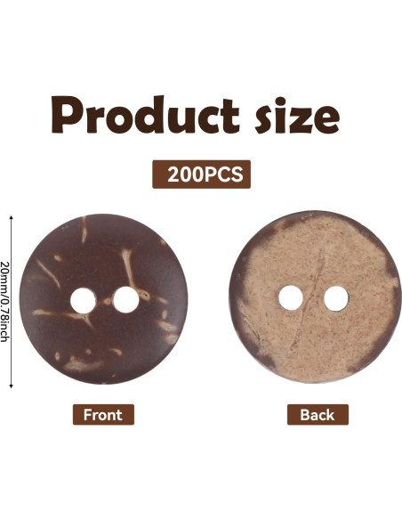 200 Botones de Madera de Coco 12.5mm Mozeat Lens Marrón