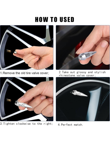 AIEX 4 Tapas de Válvula de Aluminio para Neumáticos Plata