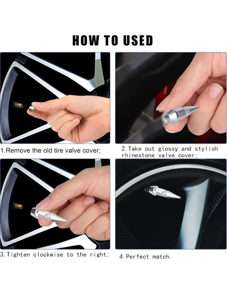 AIEX 4 Tapas de Válvula de Aluminio para Neumáticos Plata