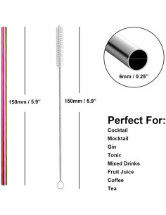 Popotes de Metal Reutilizables Morneve 16PCS 15cm Coloridos 2